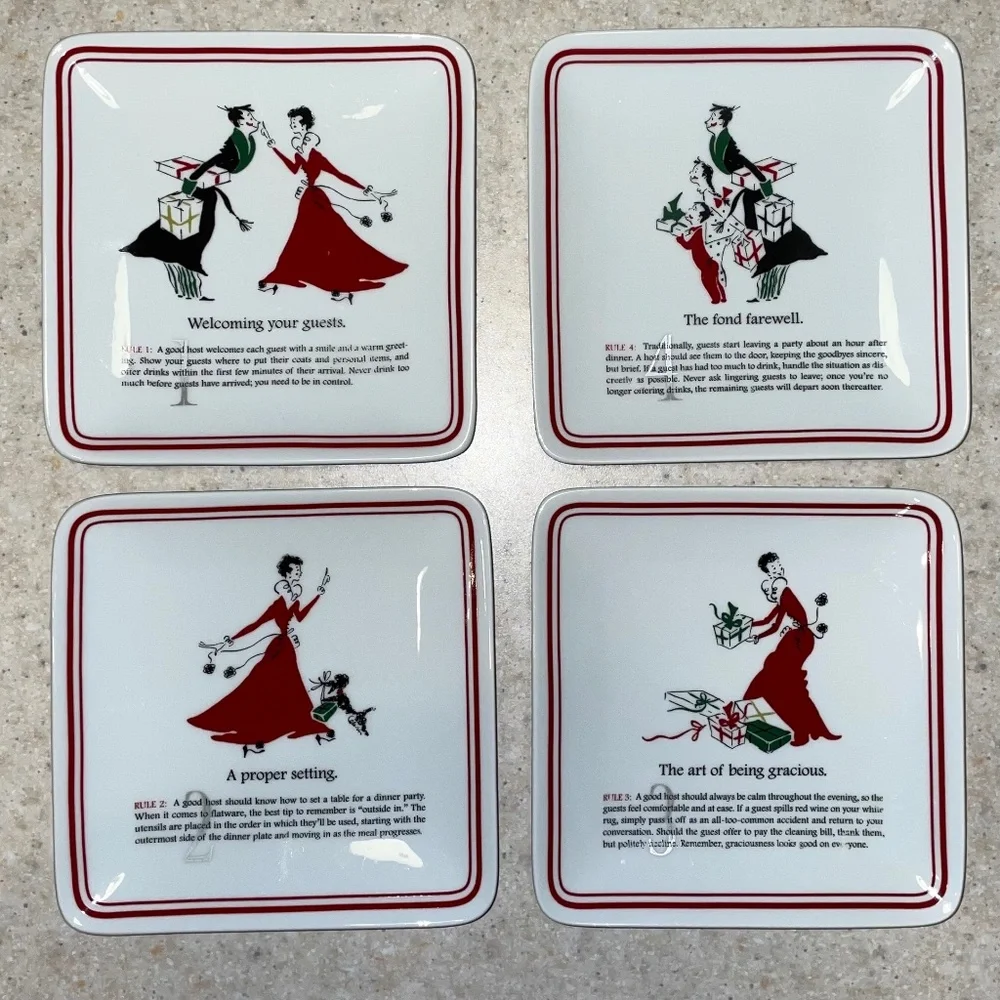 Williams Sonoma Party Etiquette Plate Set Appetizer Cheese Canapés Small Plates